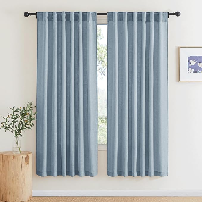 RYB HOME Blue Linen Sheer Curtains by RYBHOME