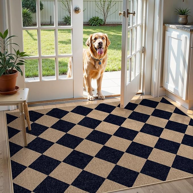 Lahome Colette Checkered Easy Jute Entry Rug, 3x5 Black Outdoor Patio Rug - Image 2