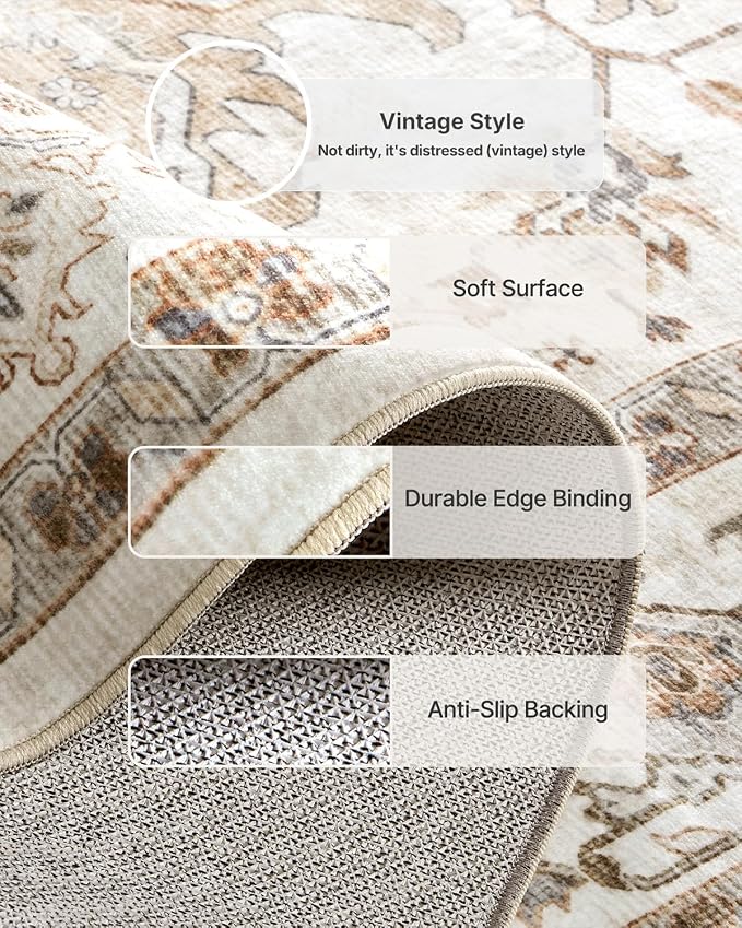 AMADA HOMEFURNISHING Round 8ft Area Rugs, Low-Profile Washable Rug - Image 7