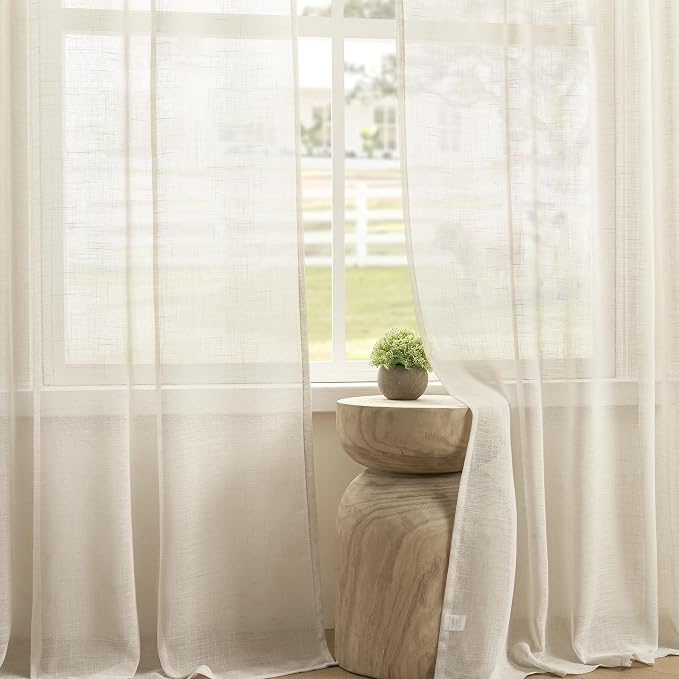 Joydeco Sheer Curtains 72 Inches Long, Linen Curtains Window Privacy Assured - Image 3