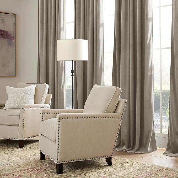 RYB HOME Taupe Velvet Curtains - Image 7