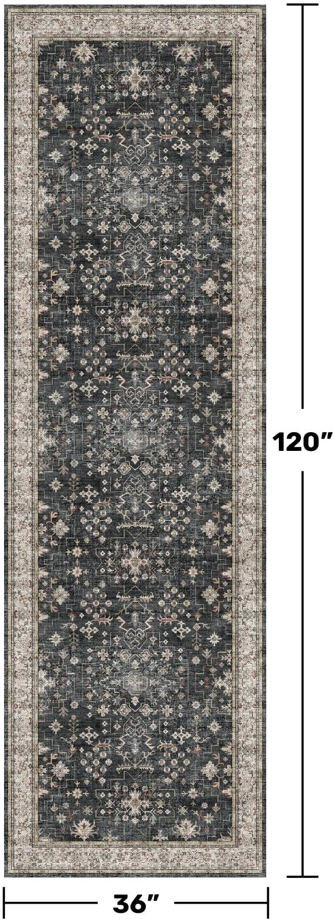 Hazo Haus Black Boho Washable 3x10 Extra Long Hallway Runner Rug, Waterproof - Image 2