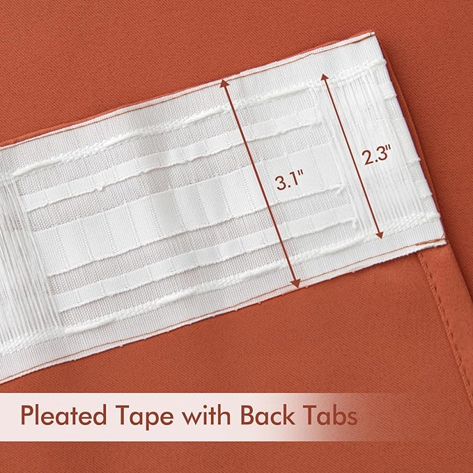 MIULEE Fall Burnt Orange Back Tab Blackout Curtains 52"x90" Length 2 Panels | - Image 4