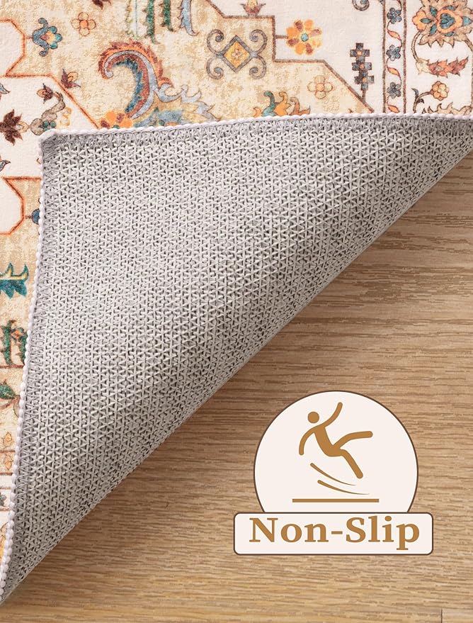 SERISSA Boho Washable Runner Rug, 2x5 Rug Runner Non-Slip Vintage Light Yellow - Image 3