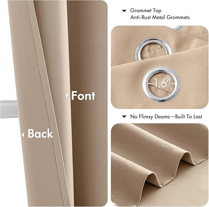 MIULEE Blackout Curtains for Bedroom 2 Panels 55 x 68 Inch Long Beige | Thermal - Image 4