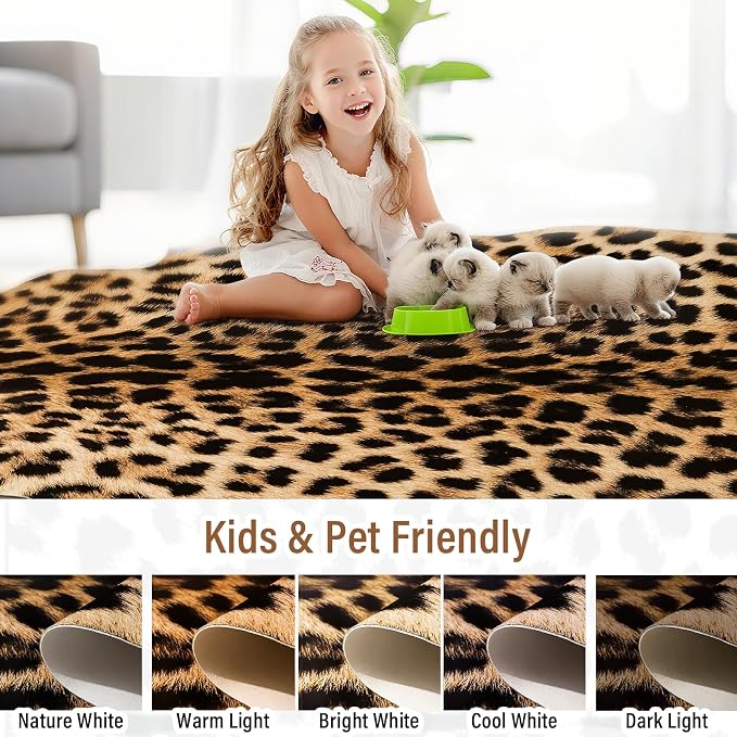 AROGAN Premium Leopard Print Rug 5.2x6.2 Feet, Machine Washable Faux Fur - Image 7