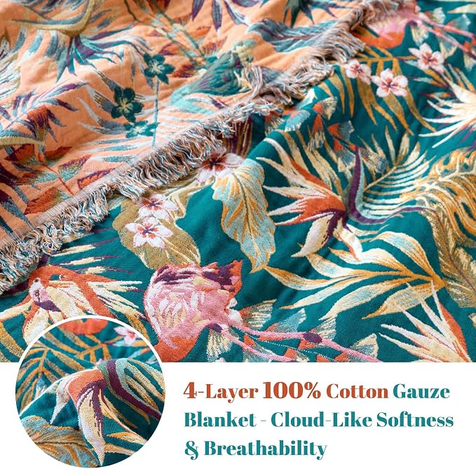 MSGKV Boho Throw Blanket for Bed 60"x80" 100% Cotton Jungle Animal Couch - Image 3