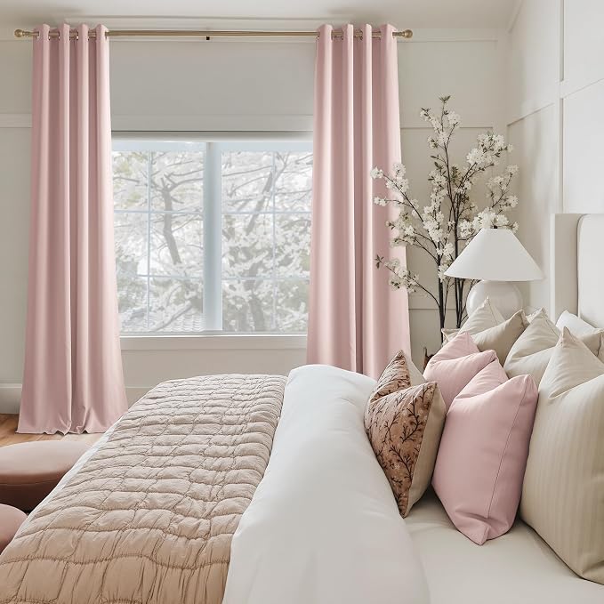 NICETOWN Room Darkening Draperies Curtains Panels, 2 Panels Blush Pink W52 x L84 - Image 2