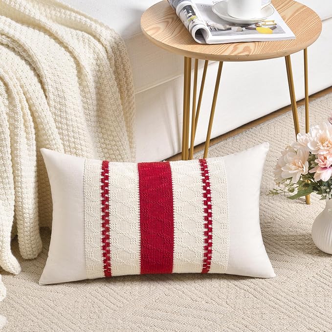 Fancy Homi Set of 1 Boho Red Lumbar Decorative Throw Pillow Cover 12x20 Inch by Fancy+Homi