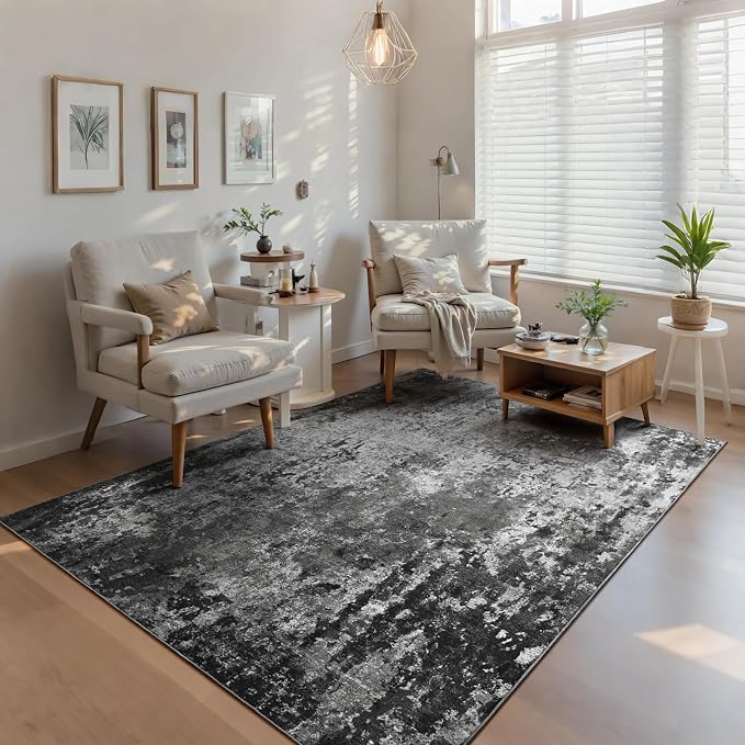 Ompaa Living Room Rug 5x7 Black Area Rug Machine Washable Boho Carpet Non Slip - Image 4