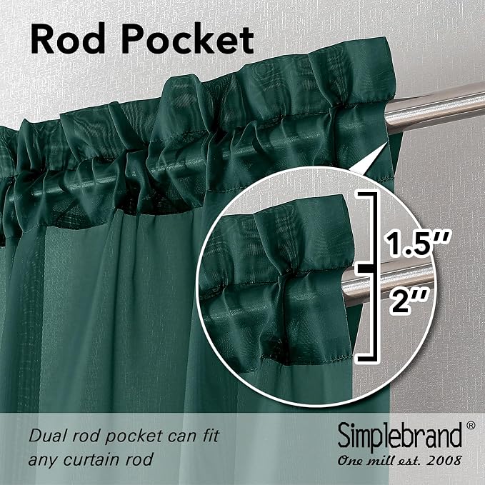 Simplebrand Hunter Green Sheer Curtains 96 Inches Long 2 Panels, Light - Image 2