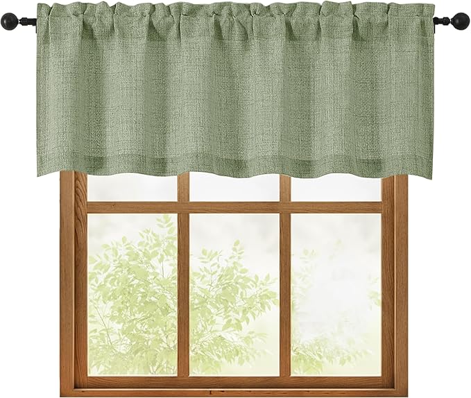 OWENIE Sage Green Valances for Windows 1 Pcs 18 Inch Length, Light Filtering by OWENIE