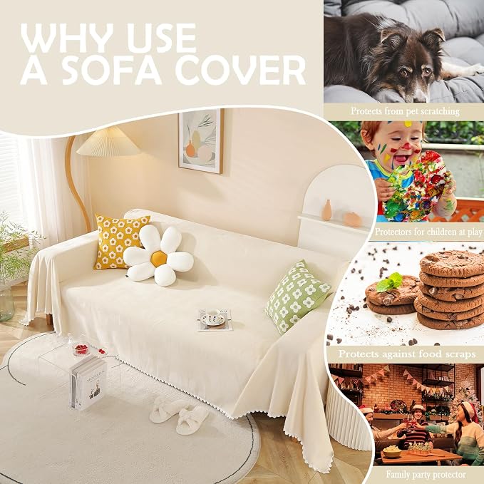 HANDONTIME Beige Couch Covers for 3 Cushion Couch - Image 4
