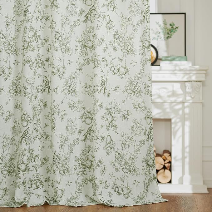 jinchan Linen Floral Curtains for Living Room 63 Inch Long Sage Green Printed - Image 7