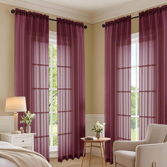 OVZME Burgundy Bedroom Curtains 96 Length - Image 7