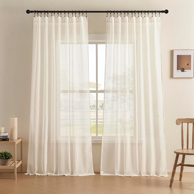 Joydeco Sheer Curtains 72 Inches Long, Linen Curtains Window Privacy Assured by JOYDECO