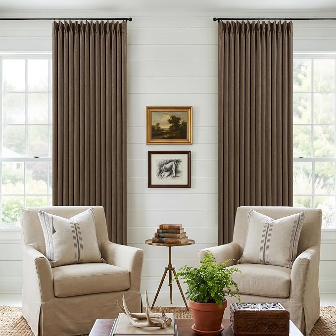 80 Inch Dark Brown Thick Linen Blackout Pinch Pleat Curtains - Image 9