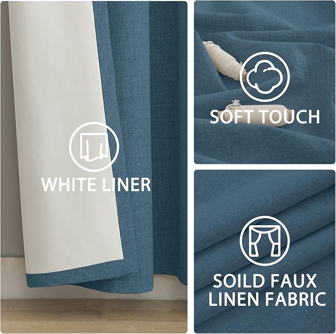 Yakamok Dusty Blue Linen Curtains 100% Blackout 84 Inches Long, Room Darkening - Image 6