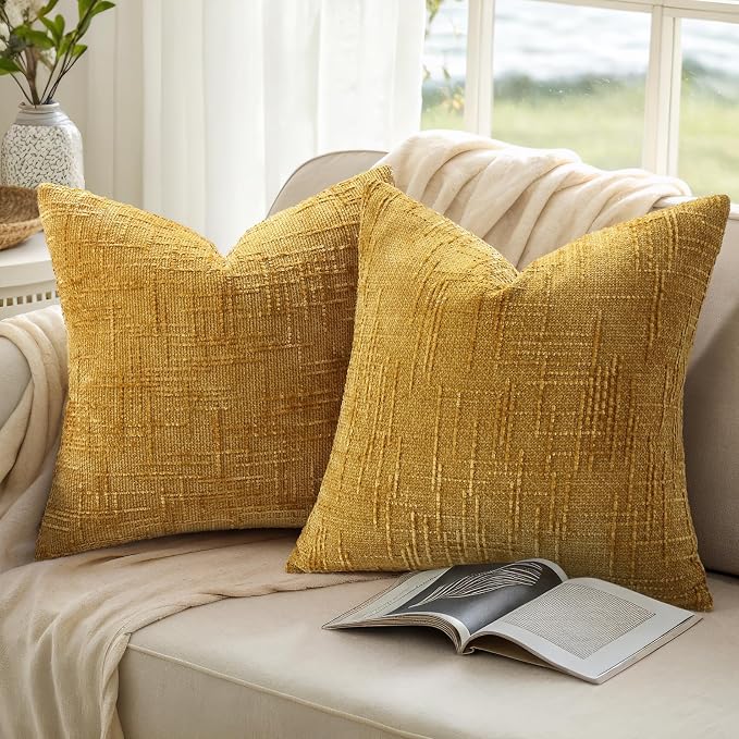 decorUhome Summer Mustard Yellow Chenille Throw Pillow Covers 20x20 Set of 2 - Image 9