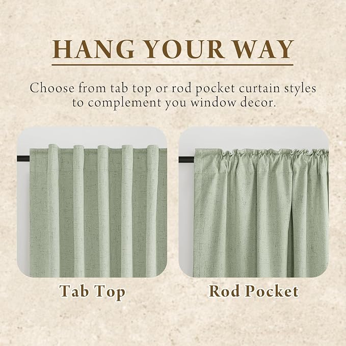 RYB HOME 100% Blackout Sage Green Linen Curtains, Extra Long Light & Heat - Image 6