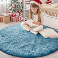 OLANLY Slate Blue Round Rugs for Bedroom by OLANLY