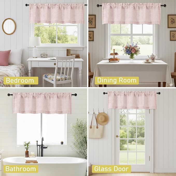 Valances for Windows, Light Filtering Faux Linen Textured Small Short Window - Image 7