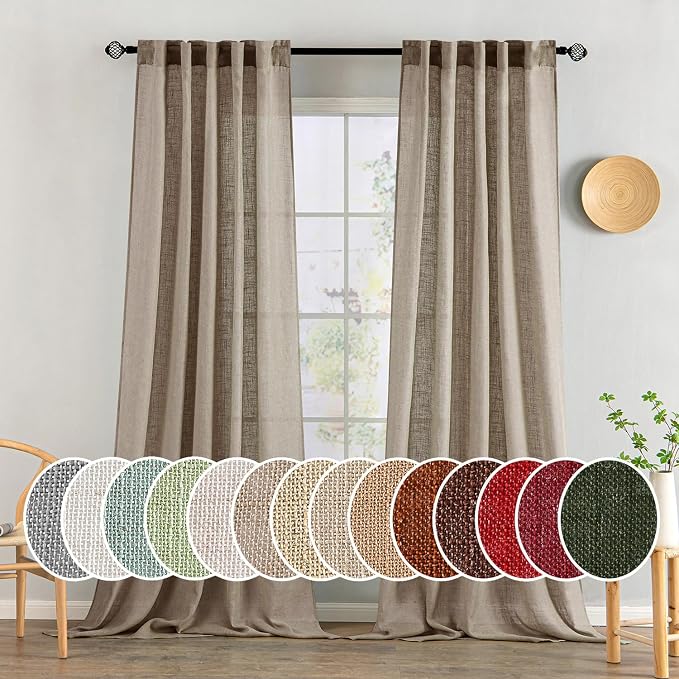 MIULEE Taupe Grey Linen Curtains 108 Inches Long 2 Panels by MIULEE