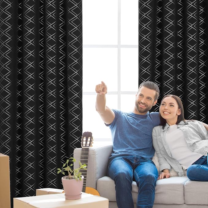Deconovo Black Out Curtains for Bedroom Livint Room Nursery Geometry Silver - Image 3