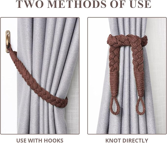 NICEEC 2 Pack Natural Cotton Rope Curtain Tiebacks Elegant Boho Style - Image 5