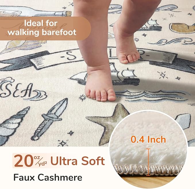 OPPODREAM Nautical Soft Area Rugs 5x7, Washable Beige Rug - Image 2