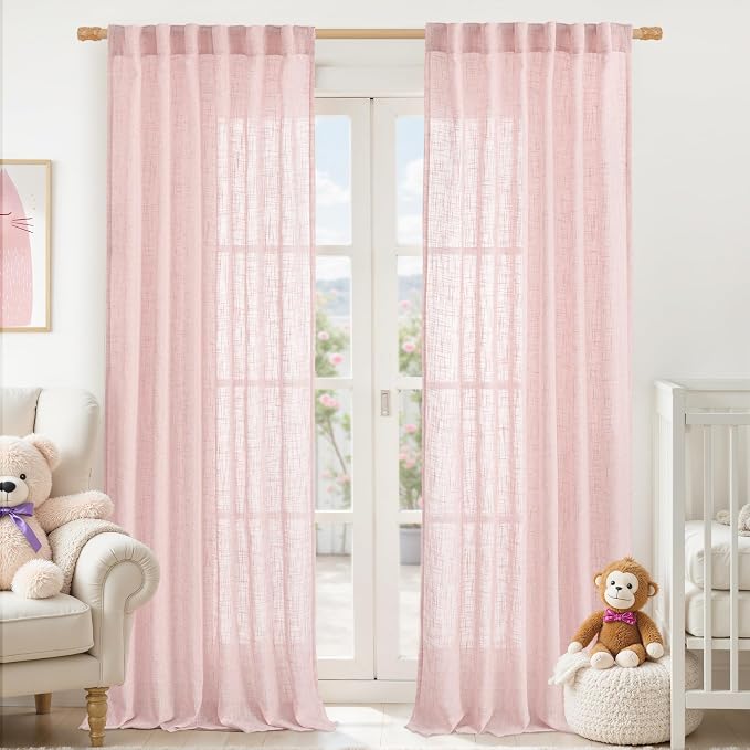 Linen Curtains for Living Room 84 inch Length 2 Panels, 52 x 84 Inch | Light by LAMIT