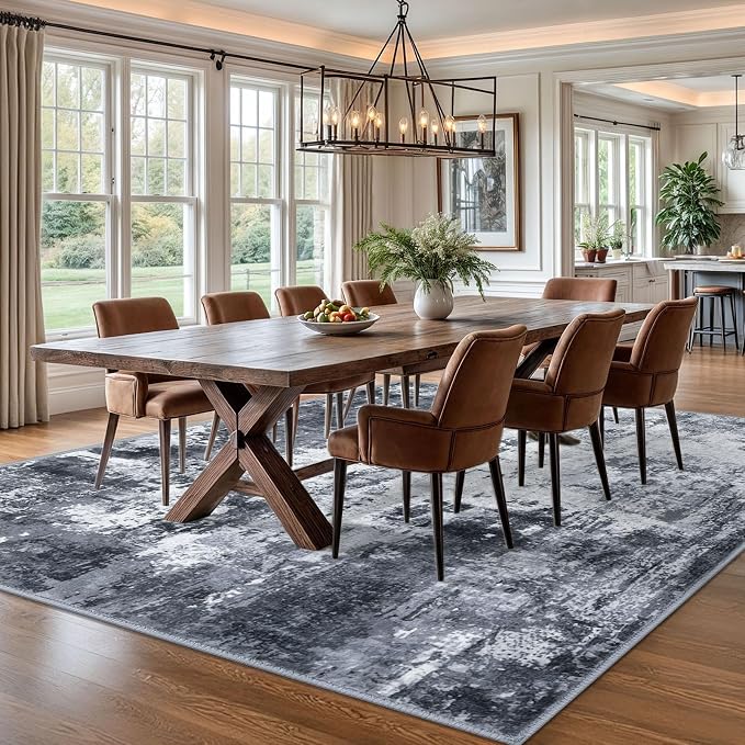 KOZYFLY Modern Abstract Area Rug 8x10 Gray Washable Large Living Room Thin Rugs - Image 3