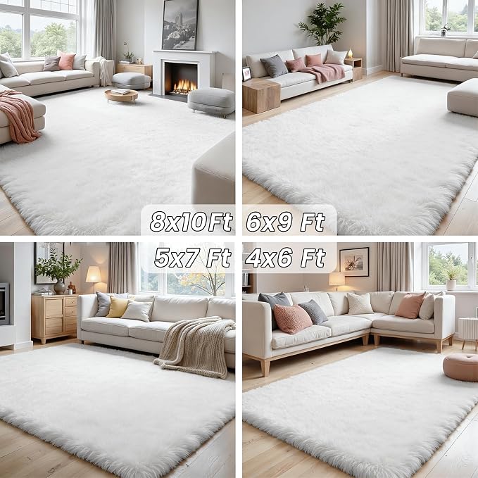 2x6 Bedside Area Rugs for Bedroom: Soft Fluffy Shag White Rug for Hallway - Image 7