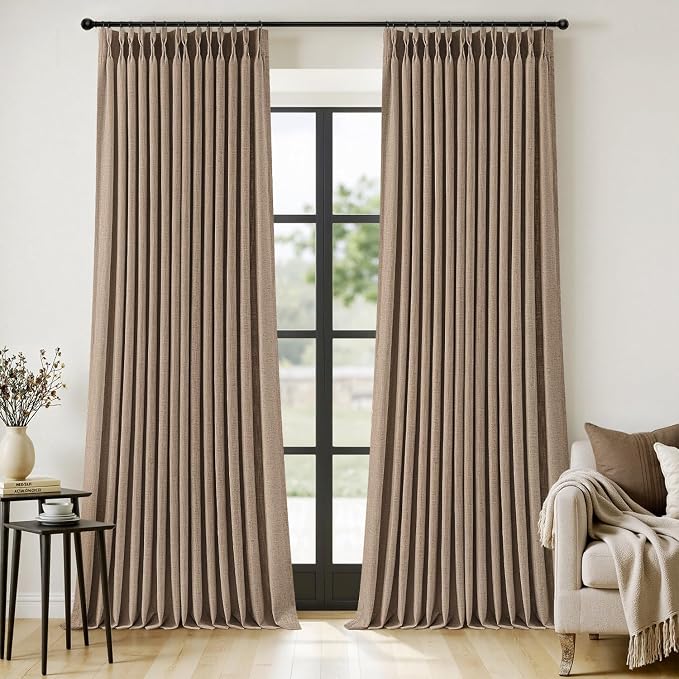 MIULEE Pinch Pleated Thick Linen Curtains 102 Inches Long 2 Panels by MIULEE