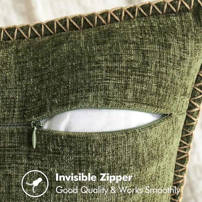 MIULEE Pack of 2 Couch Throw Pillow Covers 18x18 Inch Olive Green Farmhouse - Image 3