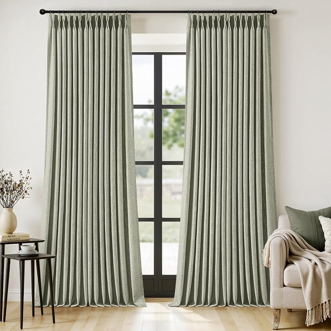 MIULEE Pinch Pleated Thick Linen Curtains 102 Inches Long 2 Panels by MIULEE