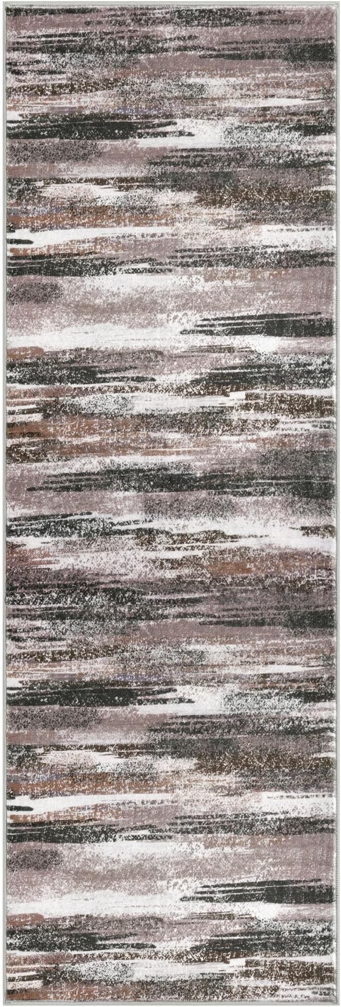 Lansny Modern Abstract Runner Rug 2x5, Dark Light Brown White Washable Kitchen - Image 8
