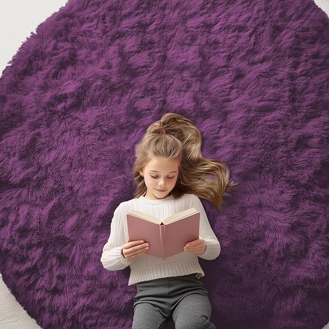 OLANLY Dark Purple Round Rugs for Bedroom by OLANLY