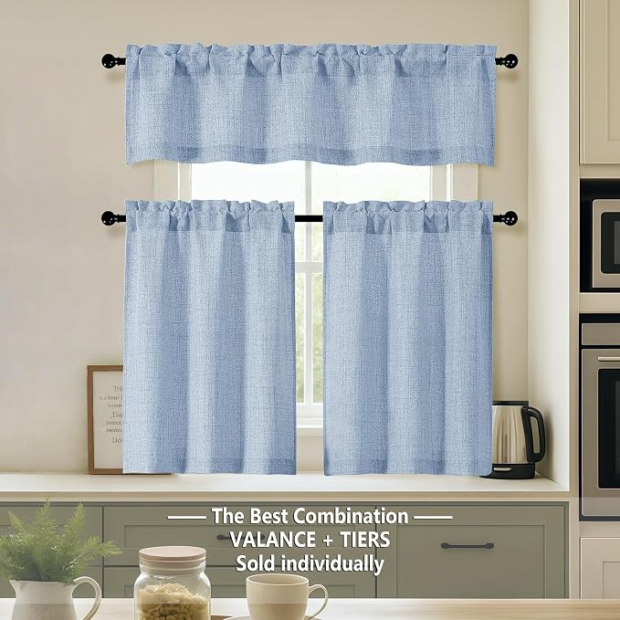OVZME Valance for Windows, Light Filtering Faux Linen Textured Small Short - Image 8
