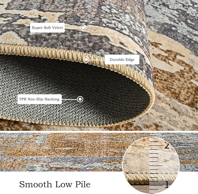 Toneed Abstract Area Rug Modern Washable Rug Soft Non Slip Rug Low Pile - Image 6