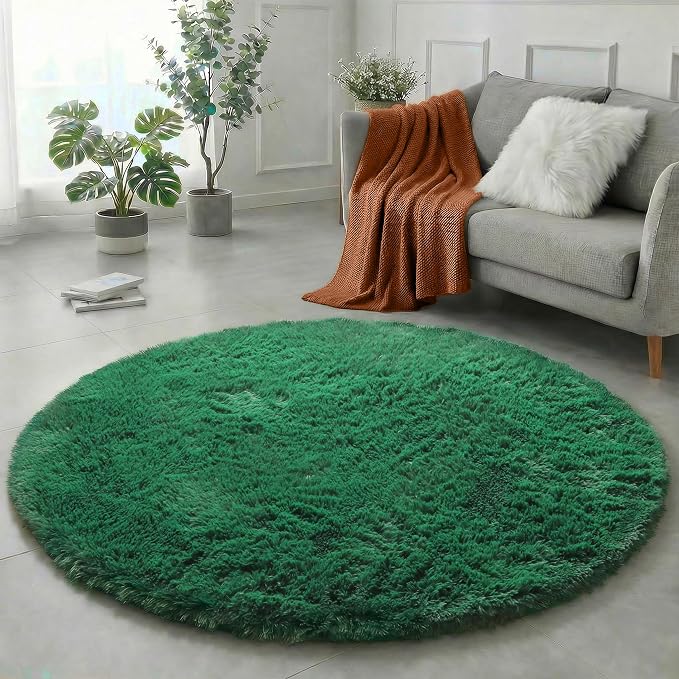 Amdrebio Dark Green Round Rug 4Ft by Amdrebio