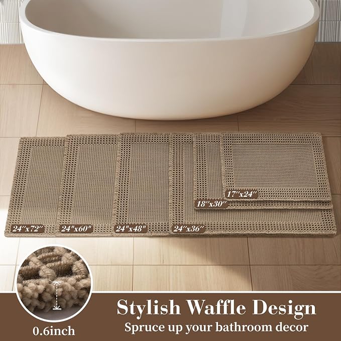 RESARE Waffle Bathroom Runner Rugs, Super Absorbent Bath Mat Non Slip Washable - Image 5