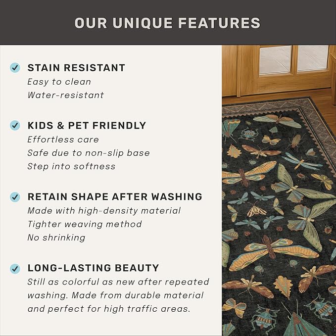 Washable 5x7 Black Rug for Living Room - Image 7