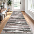 Lansny Modern Abstract Runner Rug 2.6x10, Dark Light Brown White Washable Long by lansny