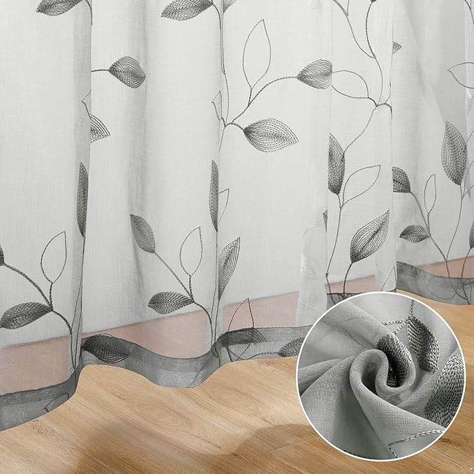 HOMEIDEAS Light Grey/Gray Sheer Curtains 52 X 96 Inches Long 2 Panels - Image 3