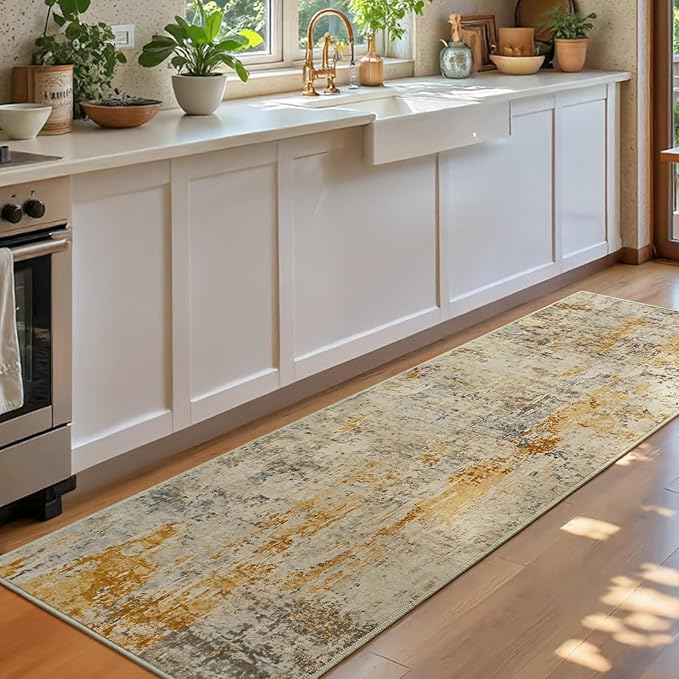 2x6 Beige Rug Runners for Hallways Kitchen Runner Rug Non Slip Washable Tan - Image 2