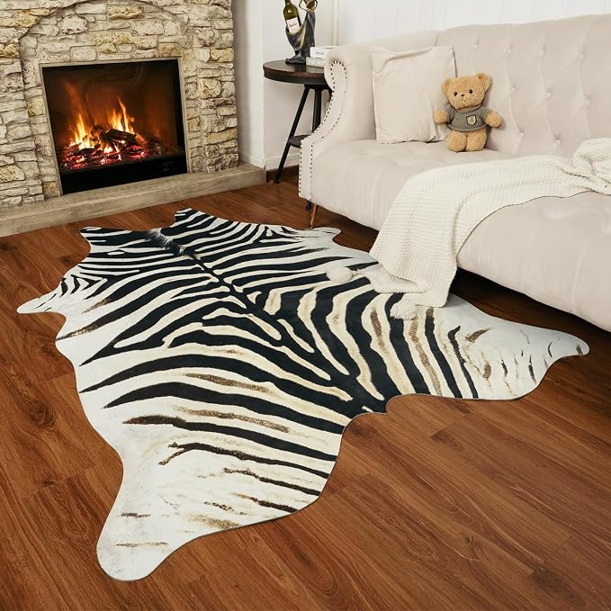 AROGAN Western Faux Fur Zebra Rug, 6.2x7 Feet Premium Animal Skin Print Rug - Image 3