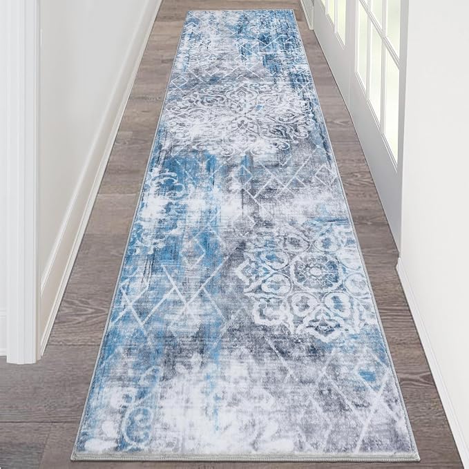 HEBE Hallway Runner Rug 2'x8' Washable Vintage Distressed Area Rugs Non Slip by HEBE
