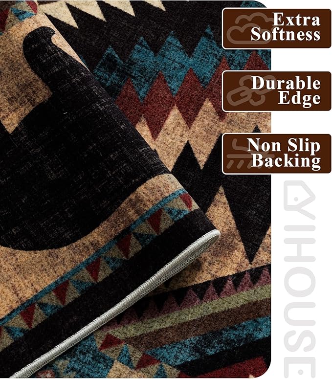 Hallway Runner Rug 2x6 Indoor Door Mat -Western Rug Bear Rustic Cabin Non-Slip - Image 5