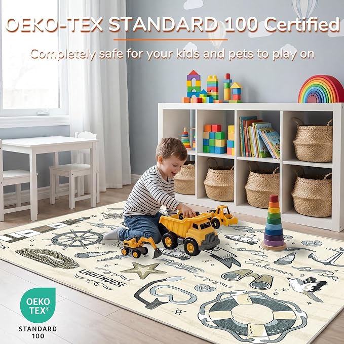 OPPODREAM Nautical Soft Area Rugs 5x7, Washable Beige Rug - Image 3